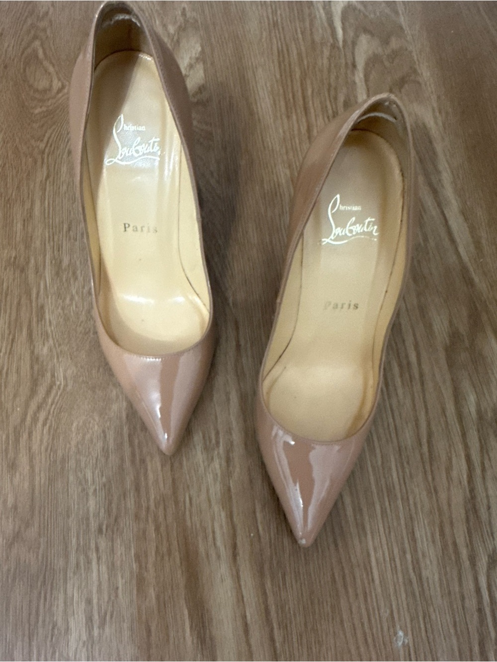 Christian Louboutin Nude Patent Pointed-Toe Pumps